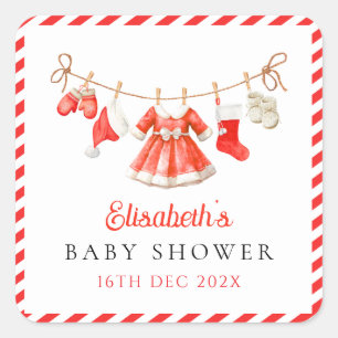 Pegatina Cuadrada Bebé Santa Rojo Baby Shower
