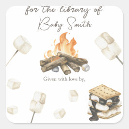 Pegatina Cuadrada Bebé shower de S'more - para la biblioteca de