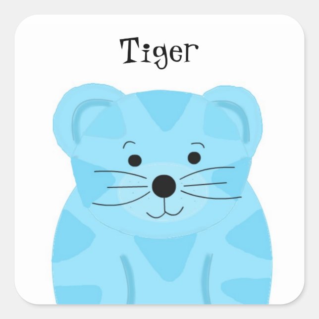Pegatina Cuadrada Bebé Tigre Azul Adorable (Anverso)