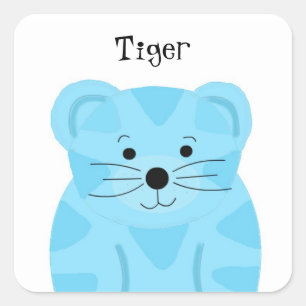 Pegatina Cuadrada Bebé Tigre Azul Adorable