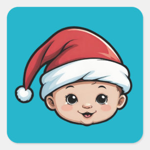 Pegatina Cuadrada Bebé usando Sombrero Santa