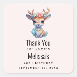 Pegatina Cuadrada Bebé venado con hormigas y flores Gracias por el c