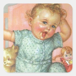 Pegatina Cuadrada Bebé y juguetes vintage
