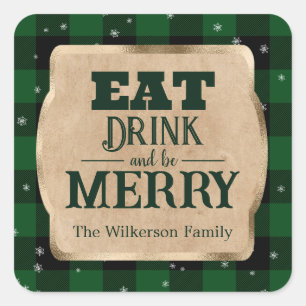 Pegatina Cuadrada Bebe y sé Navidades de café verde