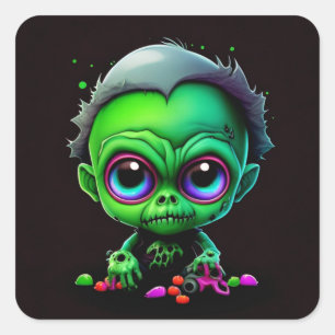 Pegatina Cuadrada Bebé Zombi Adorable