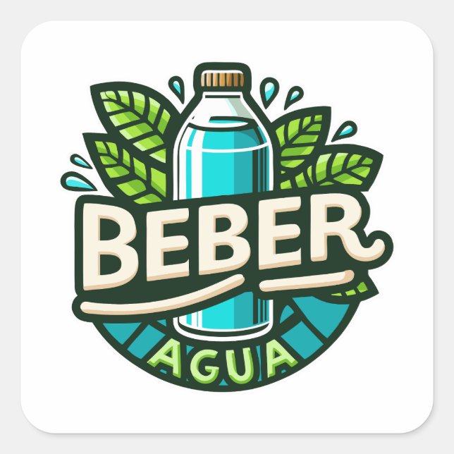 Pegatina Cuadrada Beber agua (Anverso)