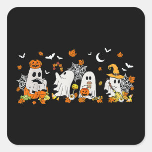 Pegatina Cuadrada Beber café dulce fantasma Halloween Fall Ghost Bo