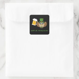Pegatina Cuadrada Beber de búho San Patrick's Day Personalizar