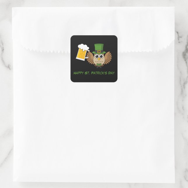 Pegatina Cuadrada Beber de búho San Patrick's Day | Personalizar (Bolso)