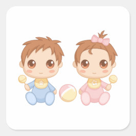 Pegatina Cuadrada Bebés gemelos niño y Chica