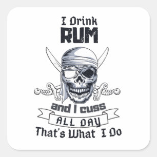 Pegatina Cuadrada Bebí Rum Pirate Skull Gracioso disfraz