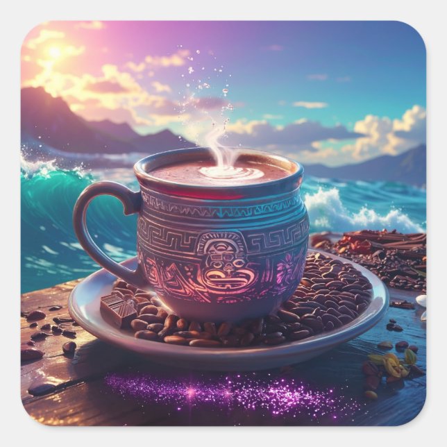 PEGATINA CUADRADA BEBIDA DE LOS DIOSES - CACAO (Anverso)