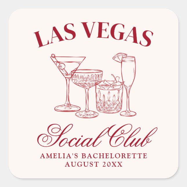 Pegatina Cuadrada Bebida Enamorada Cocktails Club Social Bachelorett (Anverso)
