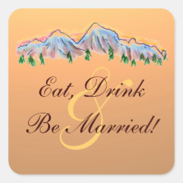 Pegatina Cuadrada Bebida por estar casada con temas de montaña etiqu