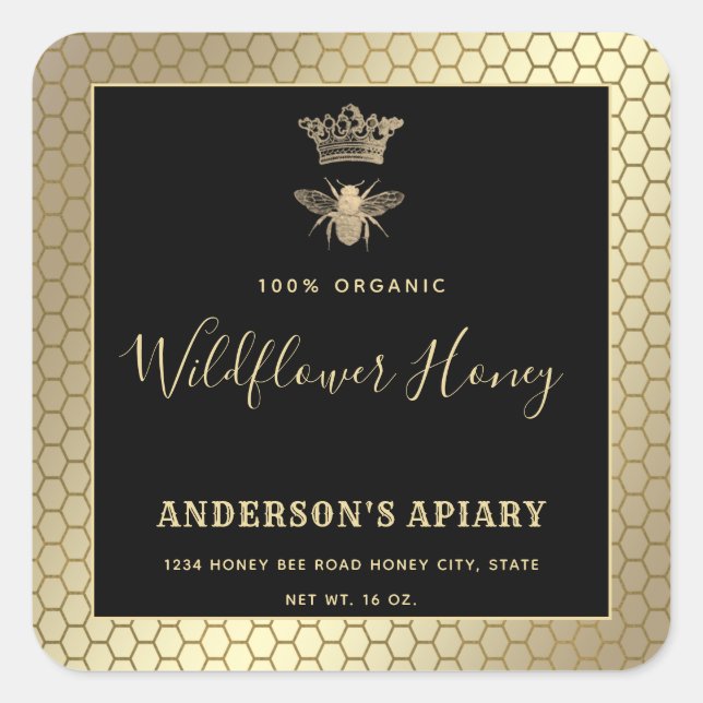Pegatina Cuadrada Bebida reina moderna con tarro de miel (Anverso)