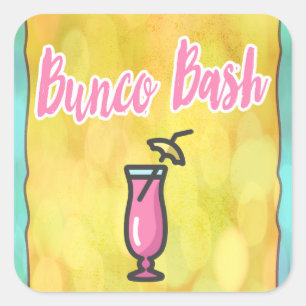 Pegatina Cuadrada Bebida rosa Bunco Bash