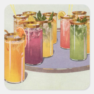 Pegatina Cuadrada Bebidas antiguas, bebidas con cubos de hielo en un
