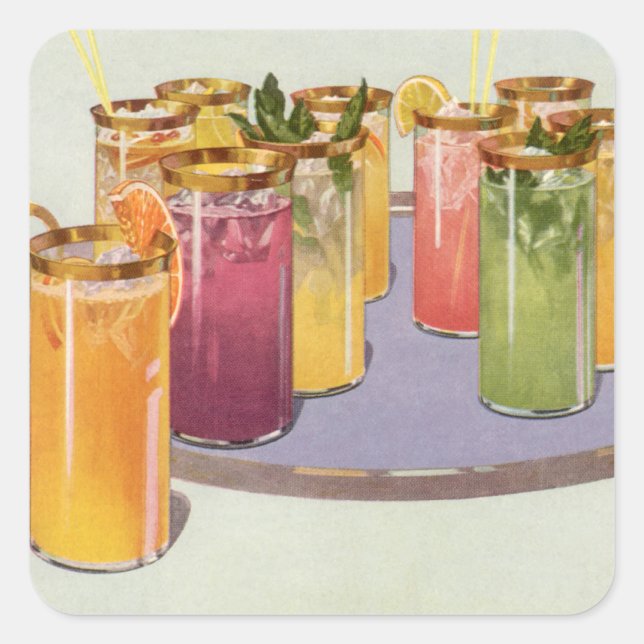 Pegatina Cuadrada Bebidas antiguas, bebidas con cubos de hielo en un (Anverso)