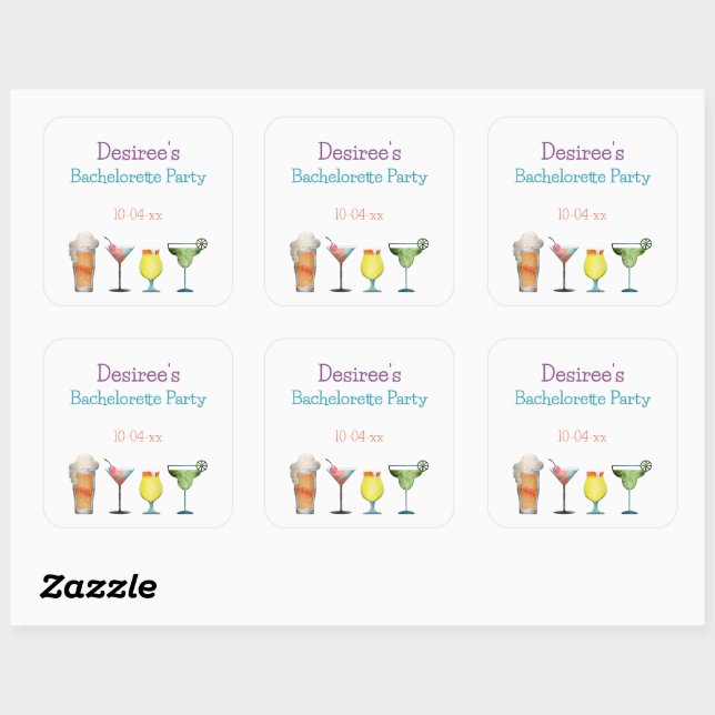 Pegatina Cuadrada Bebidas Frutales Personalizadas para Despedida de  (Hoja)