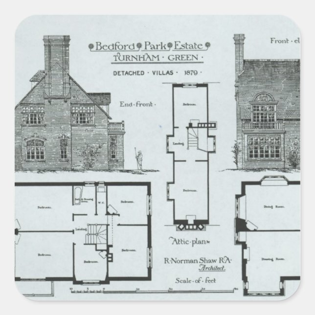 Pegatina Cuadrada Bedford Park Estate (Anverso)