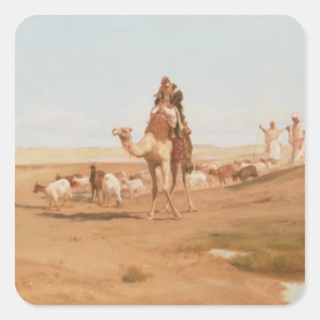 Pegatina Cuadrada Beduina en el desierto, 1884 (aceite sobre lienzo) (Anverso)