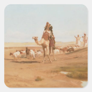 Pegatina Cuadrada Beduino en el desierto, 1884 (aceite en lona)