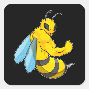 Pegatina Cuadrada Bee as Bodybuilder