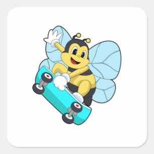 Pegatina Cuadrada Bee as Skater con Skateboard