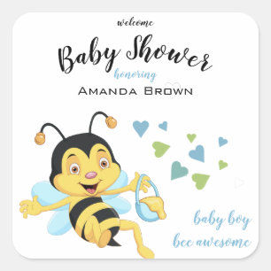 Pegatina Cuadrada Bee Awesome Baby Shower