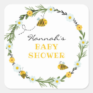 Pegatina Cuadrada Bee Baby Shower