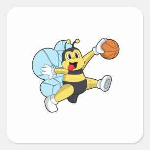 Pegatina Cuadrada Bee como jugador de baloncesto con baloncesto