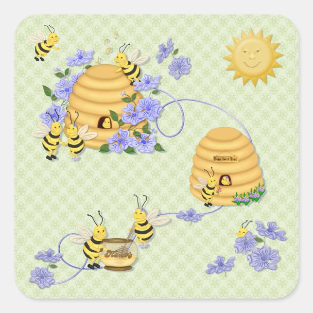 Pegatina Cuadrada Bee Dance Fiesta (Anverso)