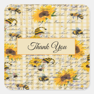 Pegatina Cuadrada Bee Gnome Sunflower