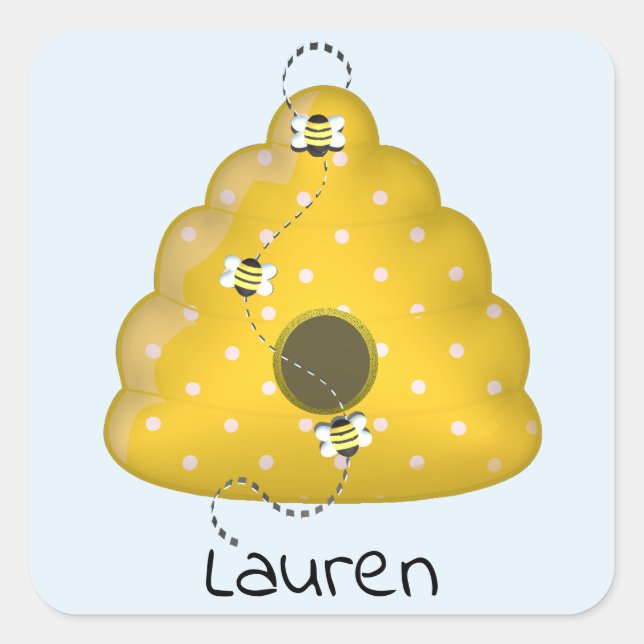 Pegatina Cuadrada Bee Guay con Bee Hive (Anverso)