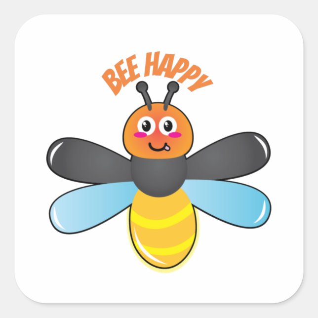 Pegatina Cuadrada Bee Happy Smiling Personalizado Firefly Insect Cha (Anverso)