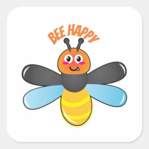 Pegatina Cuadrada Bee Happy Smiling Personalizado Firefly Insect Cha