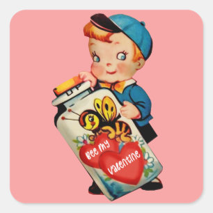 Pegatina Cuadrada Bee My Valentine