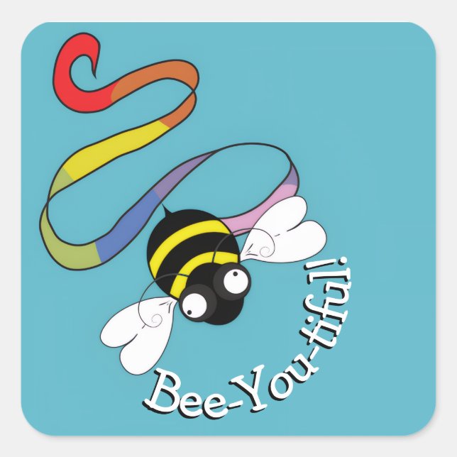 Pegatina Cuadrada Bee-You-tiful Rainbow Sticker (Anverso)