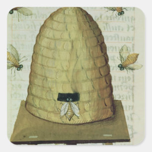 Pegatina Cuadrada Beehive y abejas