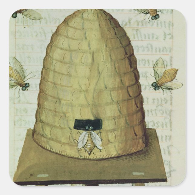Pegatina Cuadrada Beehive y abejas (Anverso)