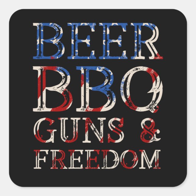 Pegatina Cuadrada Beer BBQ Guns Freedom (Anverso)