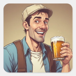 Pegatina Cuadrada Beer Drinker
