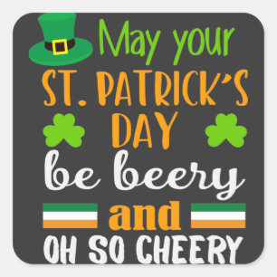 Pegatina Cuadrada Beery Cheery St. Patrick's Day