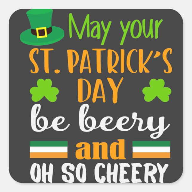 Pegatina Cuadrada Beery Cheery St. Patrick's Day (Anverso)