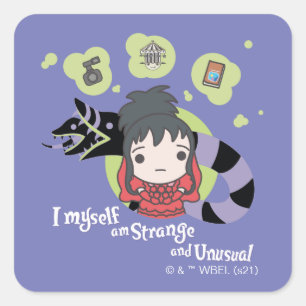 Pegatina Cuadrada Beetlejuice   Chibi Lydia "Strange and Unusual"