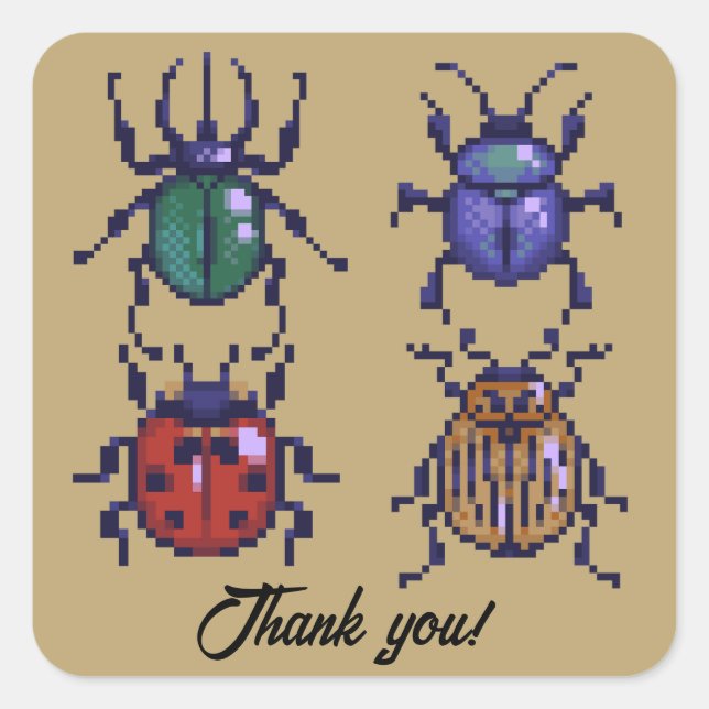 Pegatina Cuadrada Beetles thank you, pixelart (Anverso)