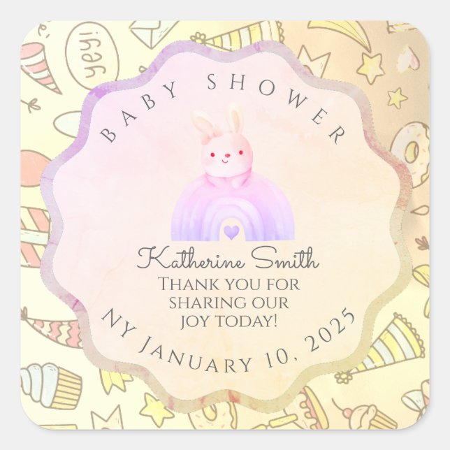 Pegatina Cuadrada BEIGE babyshower Adorable cute Celebration  (Anverso)