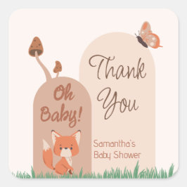 Pegatina Cuadrada Beige Forest Thuelo Fox Baby Shower