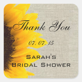 Pegatina Cuadrada Beige Linen Sunflower Gracias Bridal Shower