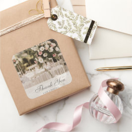 Pegatina Cuadrada Beige Pastel Elegant Gracias